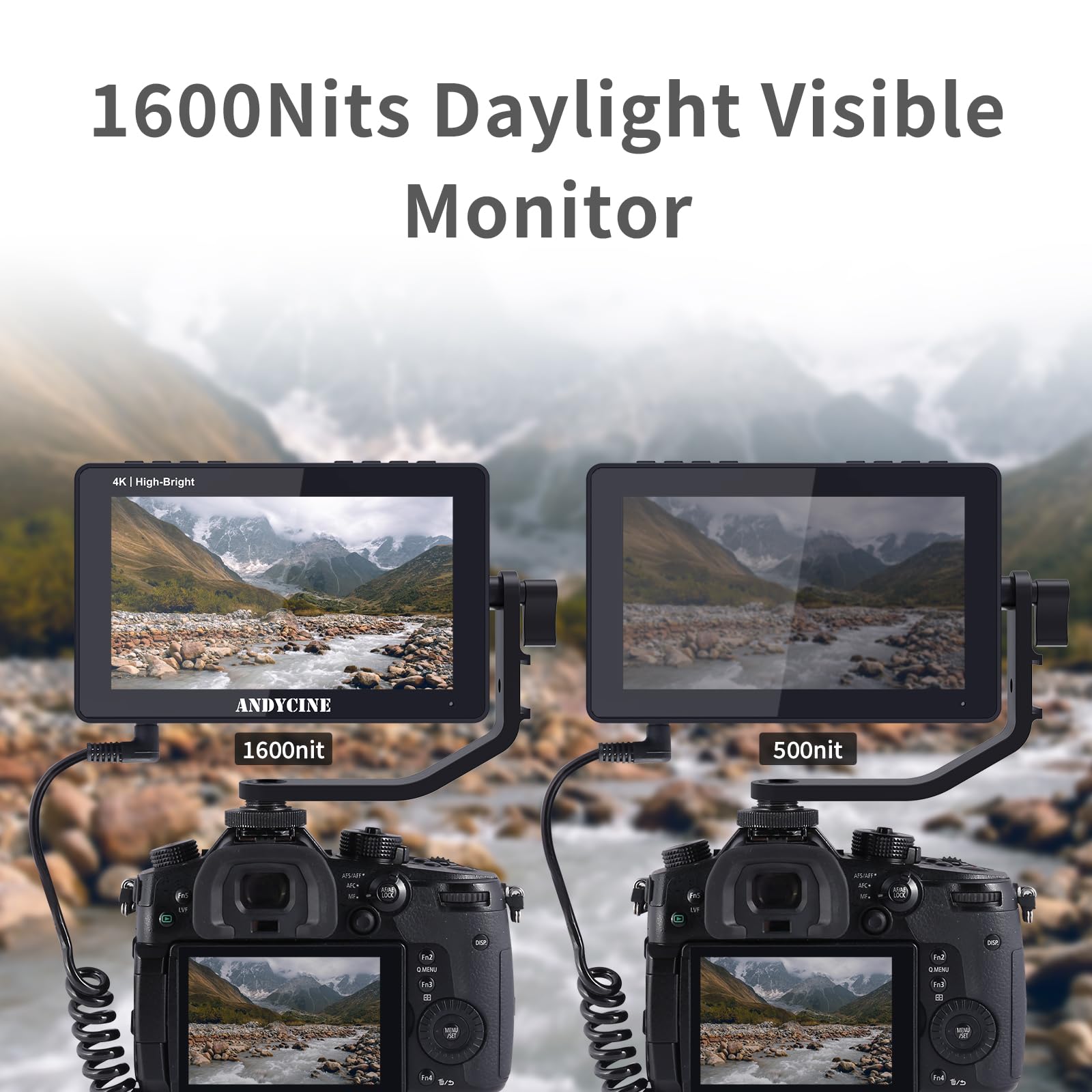 ANDYCINE A6 II 5.5 "Monitor della fotocamera, 1600 Nit 4K 60Hz HDMI HDR Touchscreen, 1920x1080P FHD DLSR Video Field Monitor, supporto forma d'onda 3D LUT Peaking Focus (con batteria, custodia per il