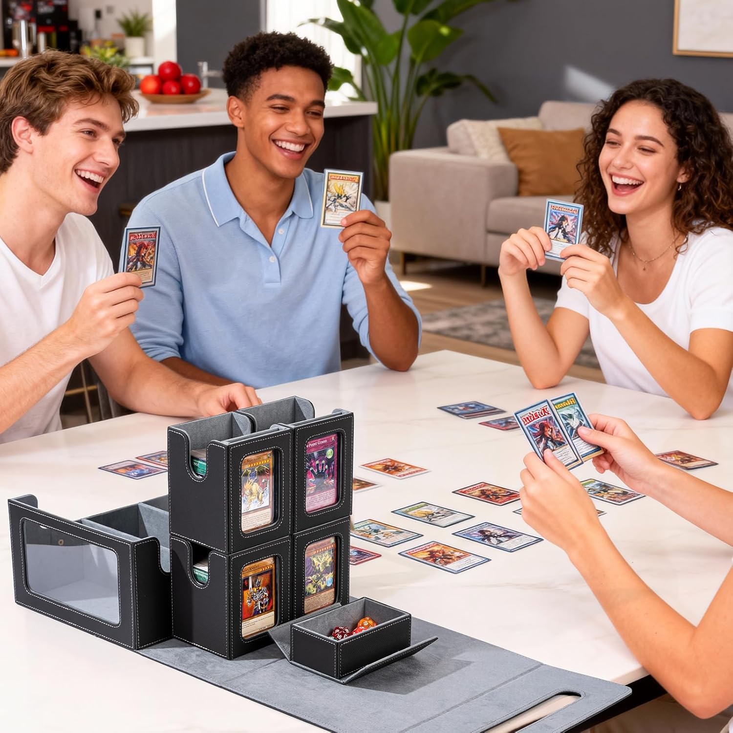 Card Storage Box MTG Deck Box, Trading Card Storage Box, Commander Deck Box, 500+Double-Sleeved Cards,TCG Sports Card Storage, Mtg Commander Deck Box (Black&Grey)