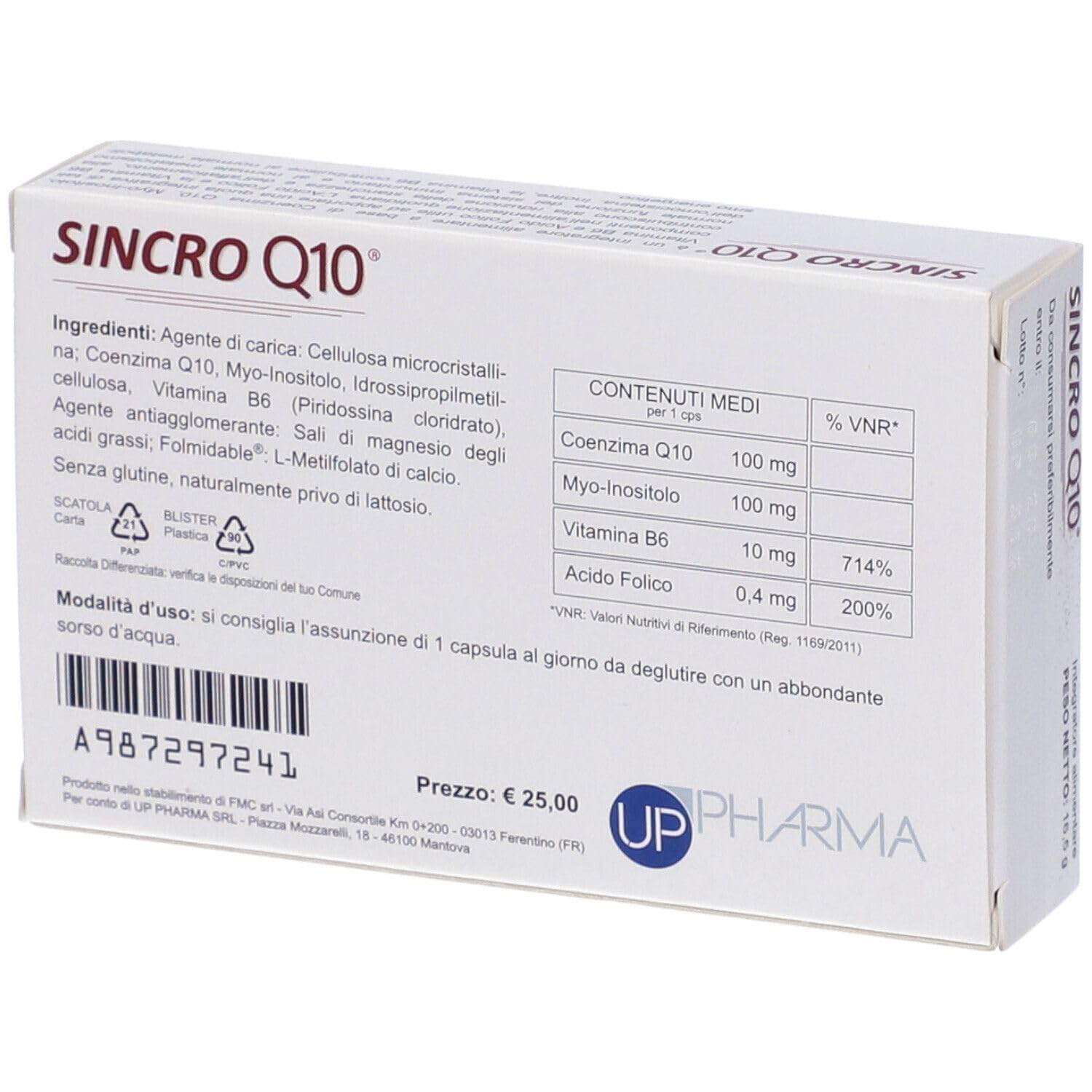 SINCROQ10 30 capsule integratore alimentare a base di coenzima q10