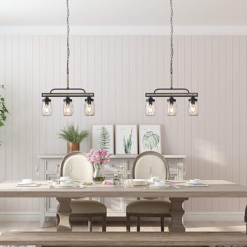 Miniatura 5 de LOG BARN Lámpara de araña rústica en tarro de masón, acabado de metal, colgante de cristal para comedor, isla de cocina