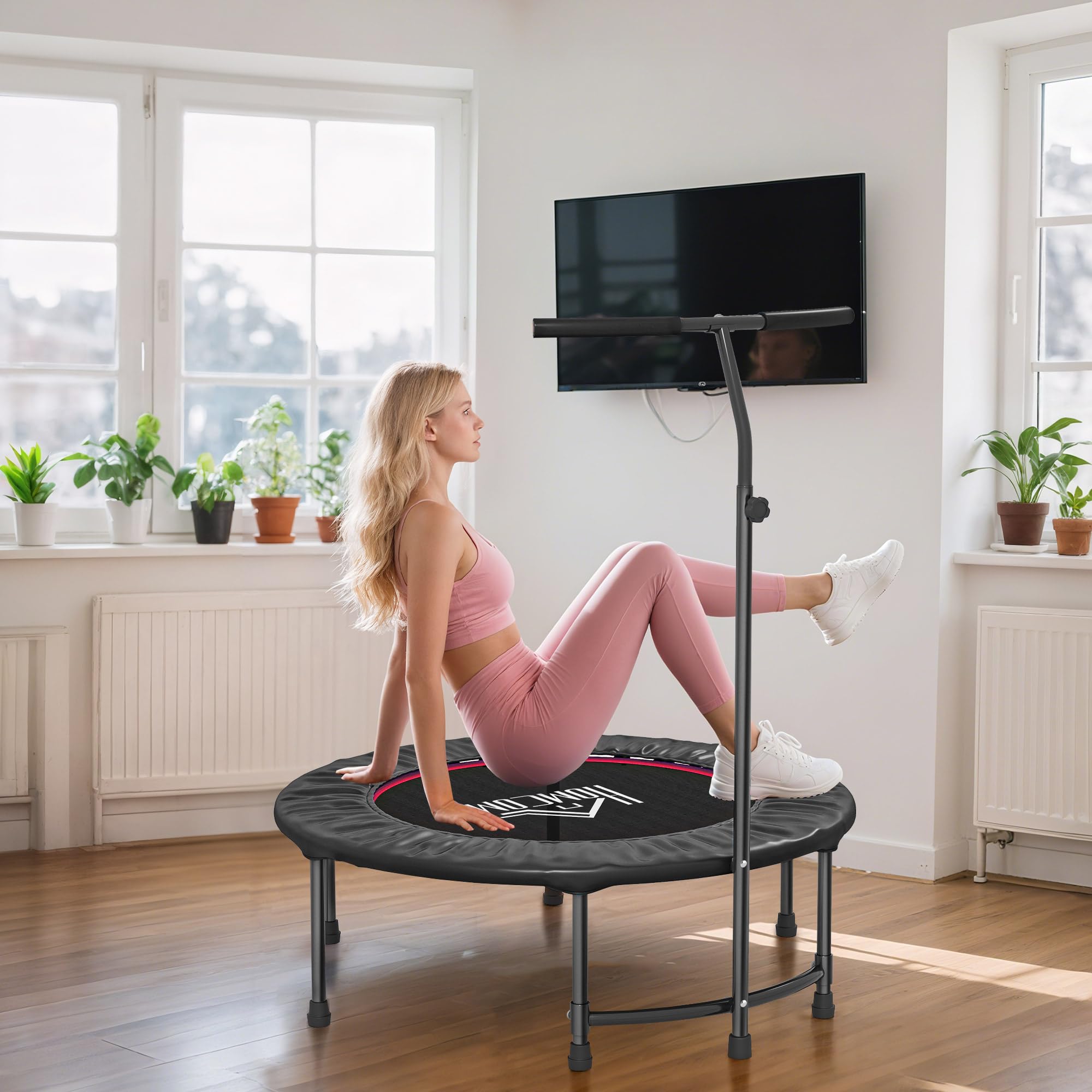 HOMCOM 40" Trampolina Fitness Rebounder z regulowanym uchwytem, czarny | Mini Trampolina, Rebounder z bungee, dla dorosłych, ćwiczenia w pomieszczeniu