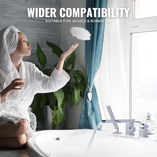 Miniatura 5 de Grifos de bañera romana en cascada, bañera de montaje en cubierta con boquilla de 360, moderno juego de grifos de bañera de baño de 3 agujeros para
