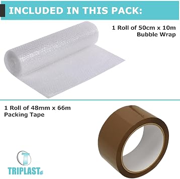 MoveRite Large Strong Cardboard Moving Boxes with Bubble Wrap & Tape – Pack of 20 (47 litres 52cm x 30cm x 30cm) Removal Boxes for Moving House – Packing & Storage Cartons by Triplast