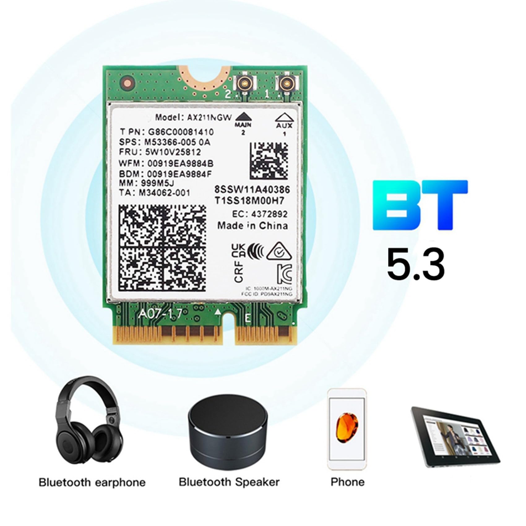 3X AX211NGW Scheda WiFi di Rete Wireless WiFi 6E Tri Band 2.4G/5G/6Ghz Bluetooth 5.3 Scheda Wireless AX211 M.2 CNVio WiFi