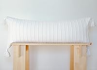 Vista 7 de Funda de almohada lumbar 100% de algodón suave con rayas elevadas con textura de punto acanalado con borlas, 14 x 36 pulgadas (arcilla horneada)