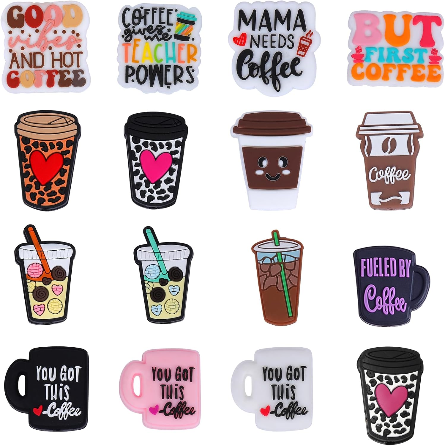 16Pcs Coffee Cup Silicone Beads for Keychain Making Unique Mug Focals Cute Cartoon Focal Beads for Pens Bracelet Earrings Necklace Jewelry Making