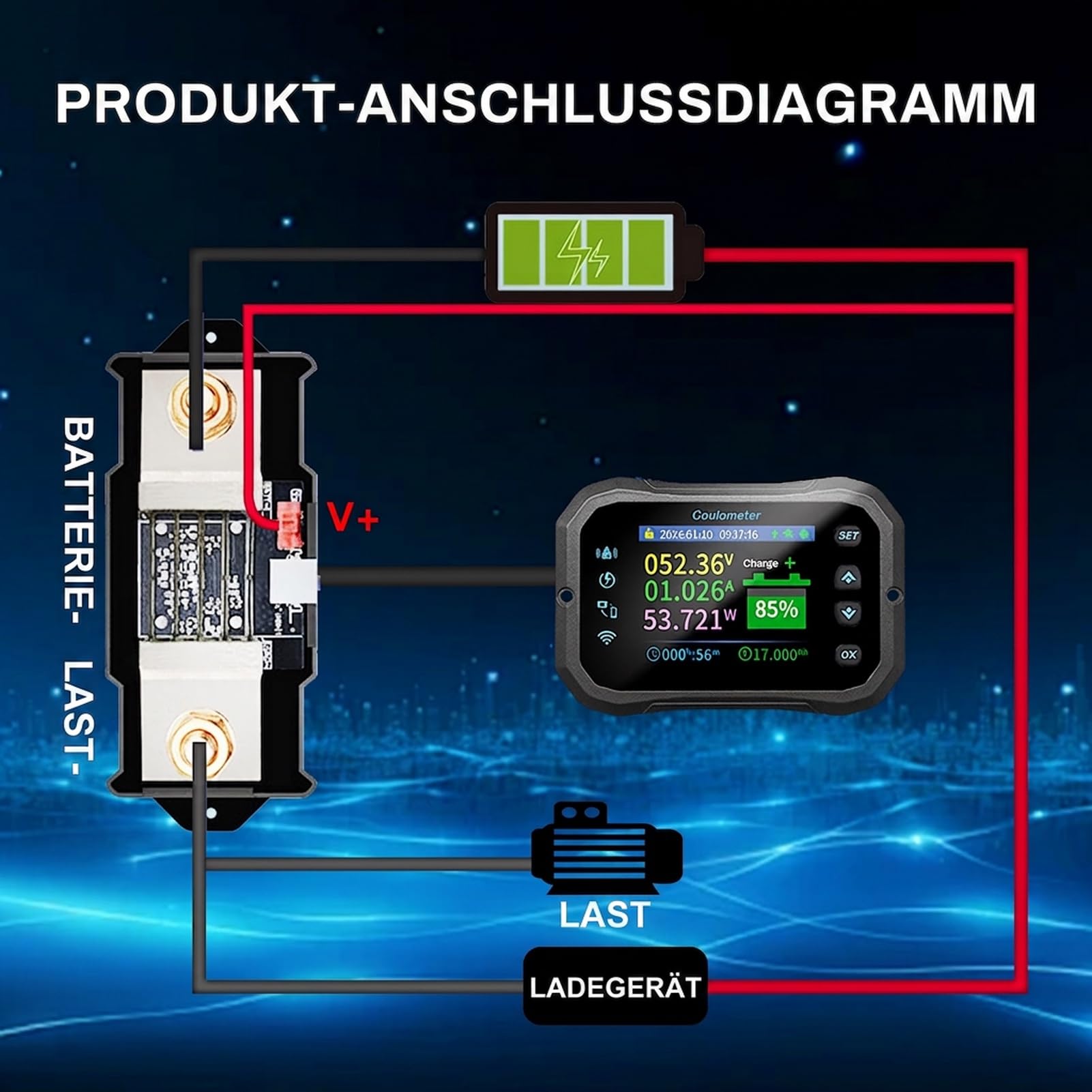 100A Wlan Batteriewächter 12V 24V 36V 48V 72V Batterie monitor 10-100V Spannungsanzeige App fernbedienung Batteriemonitor Caravan Battery guard (KM110F mit Alarmen)
