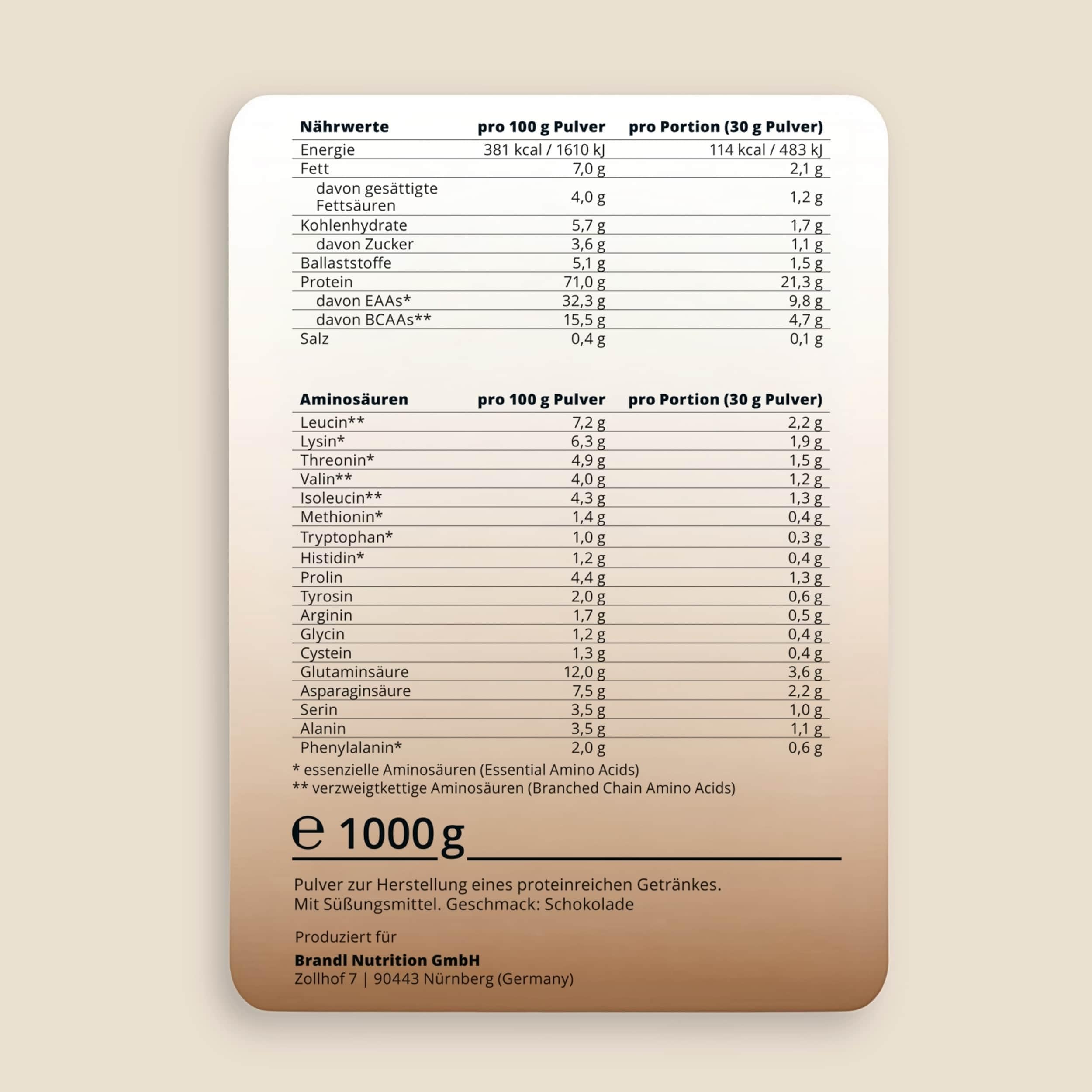 Pure Protein Whey in Pulver - 80% Eiweißpulver aus der EU - gut löslich für deinen Shake, Haferflocken oder Smoothie - Premium-Qualität ohne Sucralose, Acesulfam K & Aspartam - 1 kg Schoko mit Whey
