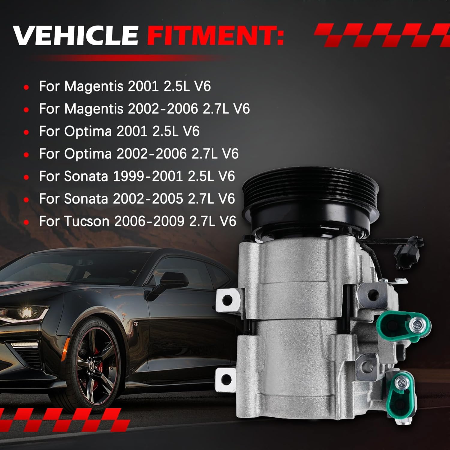 58185 AC Compressor Fit for Sonata 1999-2001 & Sonata 2002-2005, for Magentis 2001 2.5L & Magentis 2002-2006 2.7L, for Optima 2001 & Optima 02-06