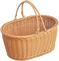 YRMTKIHE Rattan Picnic Basket with Foldable Handle - Durable Garden Harvest Basket for Fruits Veggies, 13x9x5.5 Inches