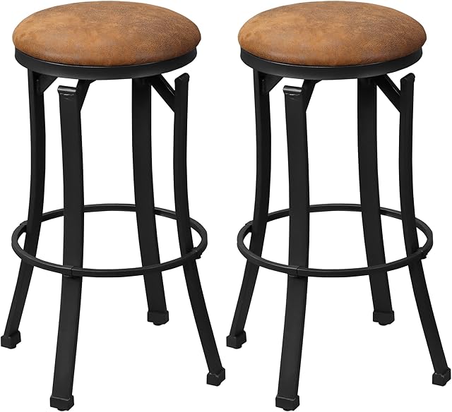 HOMCOM Bar Stools, Set of 2, Microfiber Cloth Breakfast Bar Chairs with Footrest, Vintage Kitchen Stools with Powder-coated Steel Legs for Dining Area and Home Bar, Brown