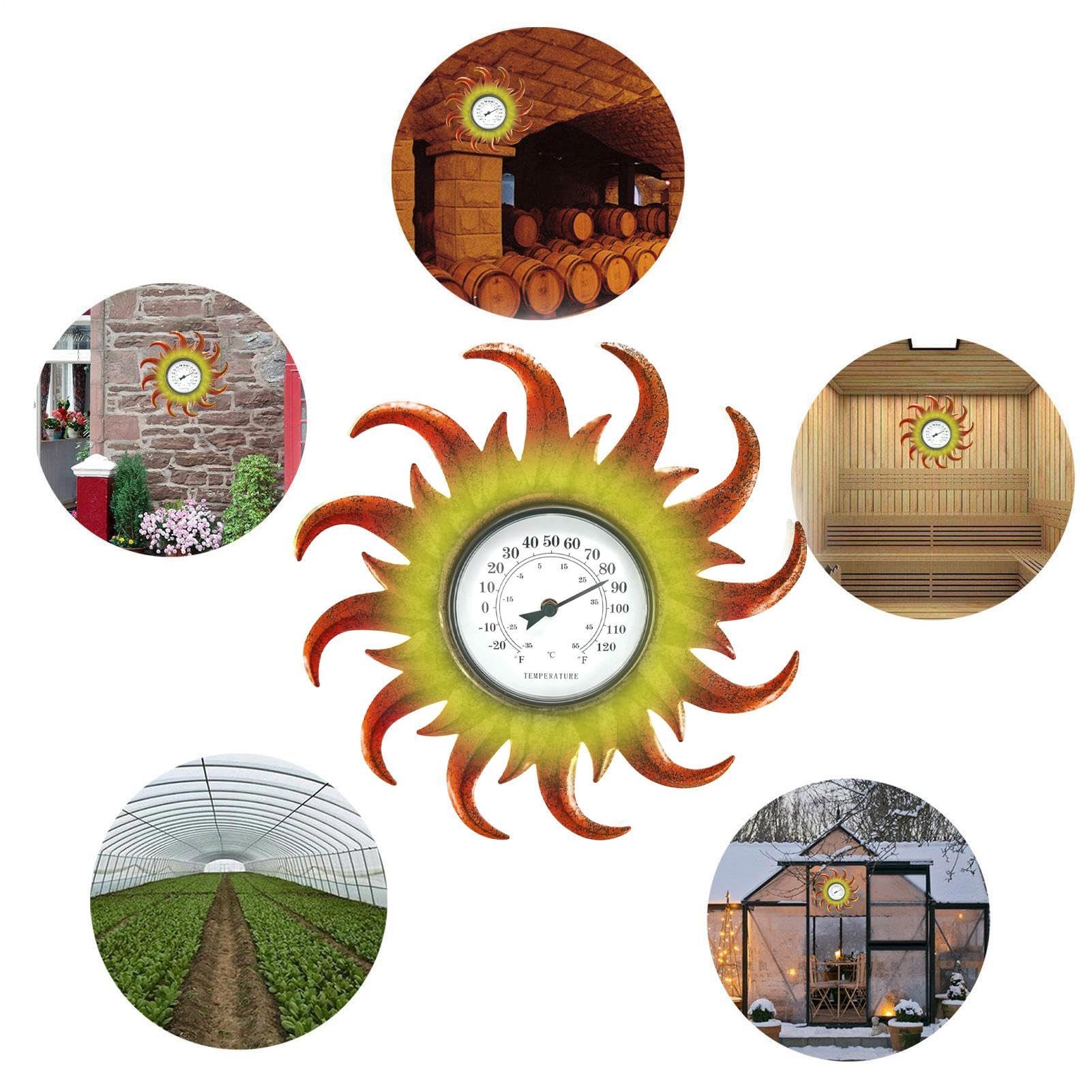 Termometro Da Esterno – Ferro 40x40x4cm | Termometro Da Giardino A Forma | Di Sole | Indicatore Di Temperatura Per Decorazioni Per La Casa Nel Patio Del Giardino E Display Da Parete Per Il Monitoraggi