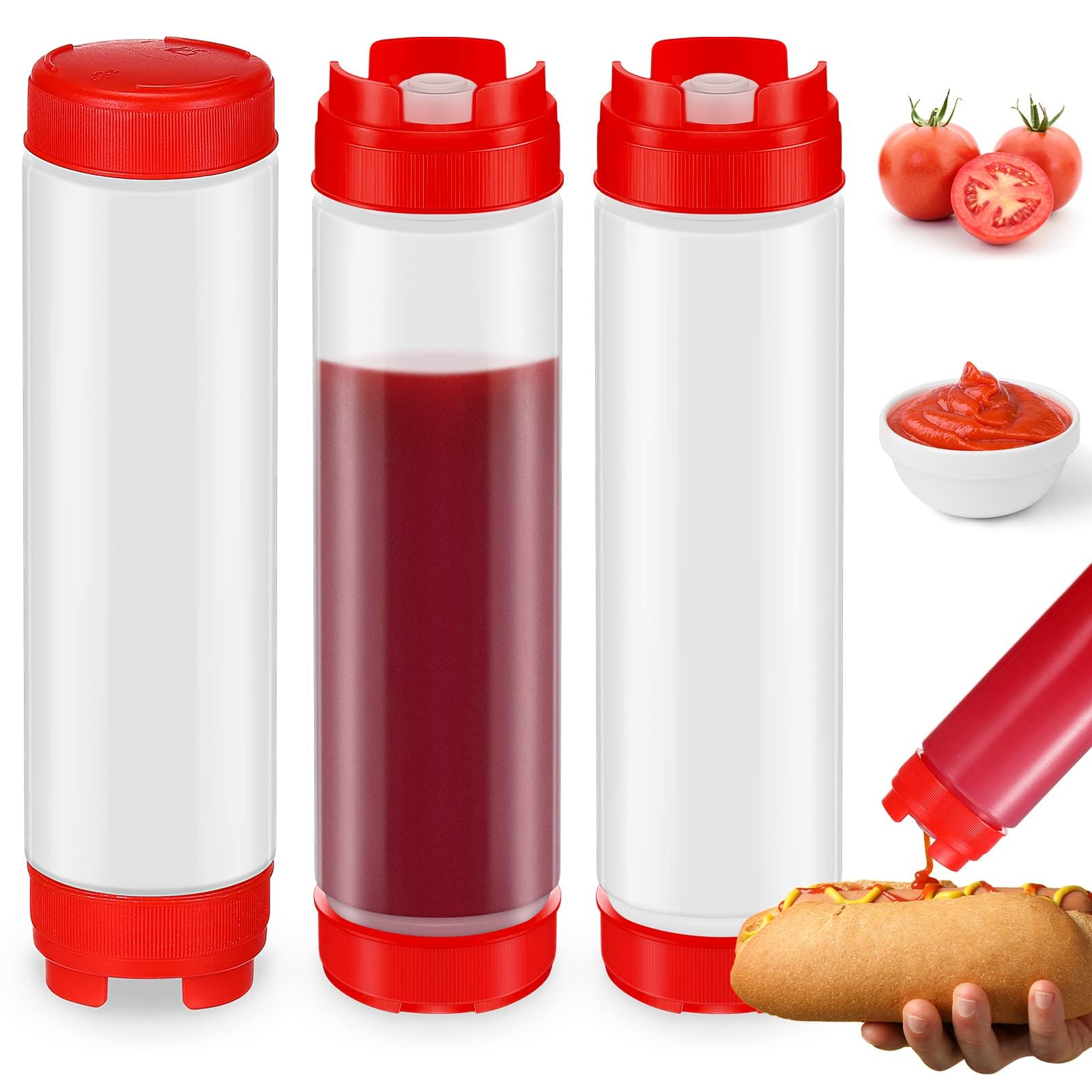 Sponsored Ad – 3Pcs Plastic Squeeze Bottles, 16oz Squeeze Sauce Bottles at Both Ends Refillable Tip Large Valve Condiment for Ketchup Sour Cream Self Sealing Syrup Dispenser for Restaurants Kitchen (Red)