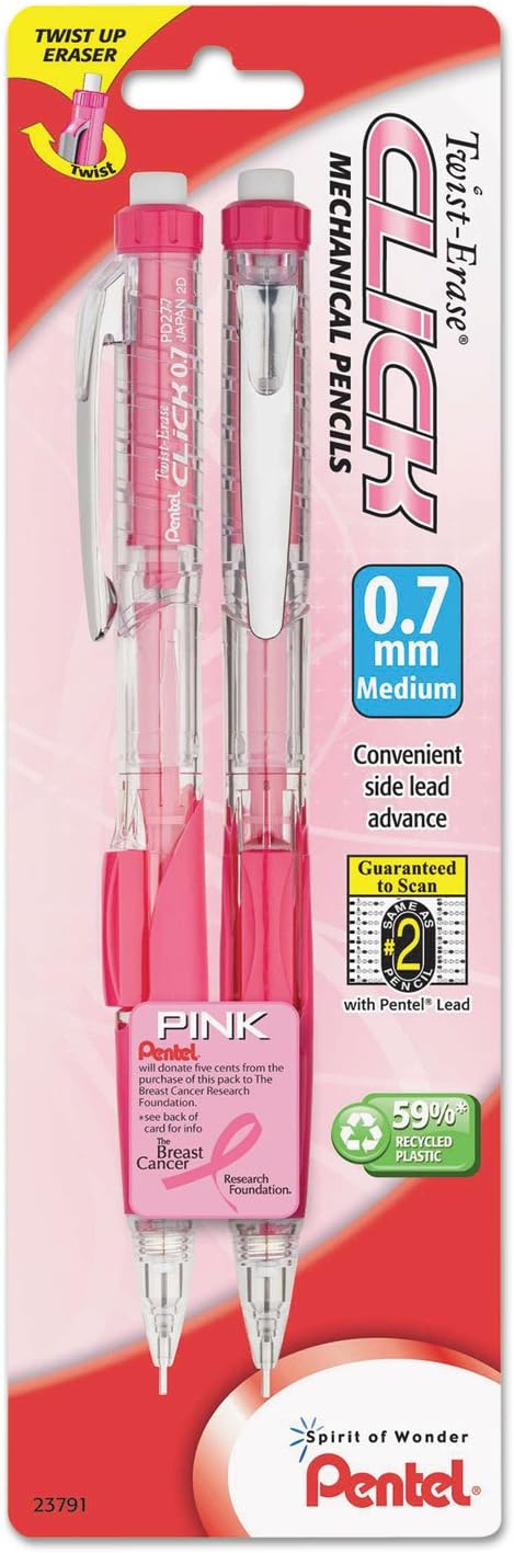 Breast Cancer Awareness Twist Erase CLICK Mechanical Pencil, (0.7mm) (PD277TBP2P-BC)
