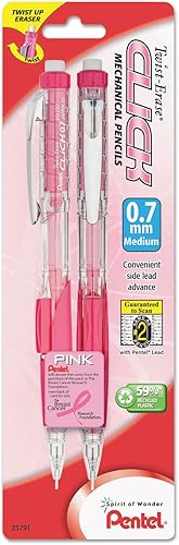 Lápiz automático Pentel Twist EraseClick con 2 borradores de repuesto y minas, 0.01 pulgadas, barriles surtidos, Rosado Paquete de 2 disponible en Yaxa Costa Rica