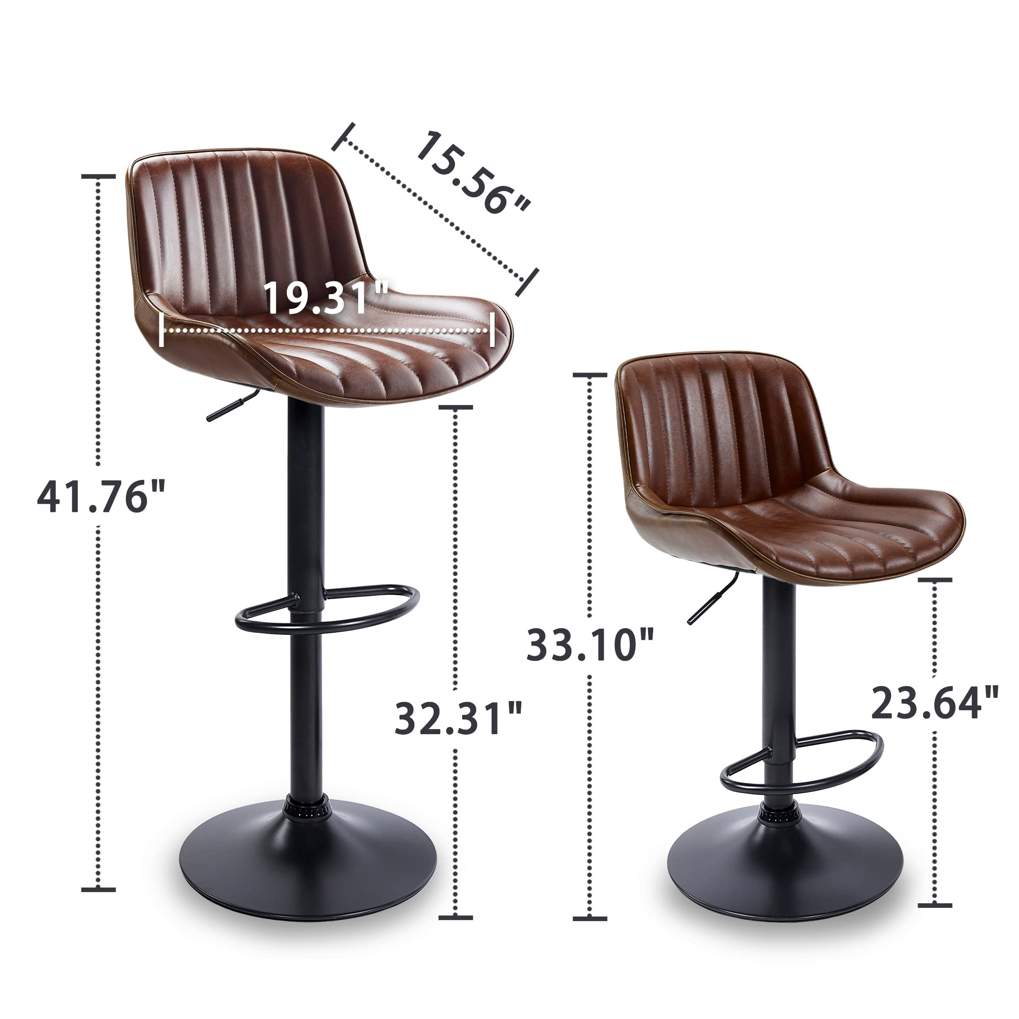 Volans Bar Stools Set of 4, Mid Century Modern Faux Leather Swivel