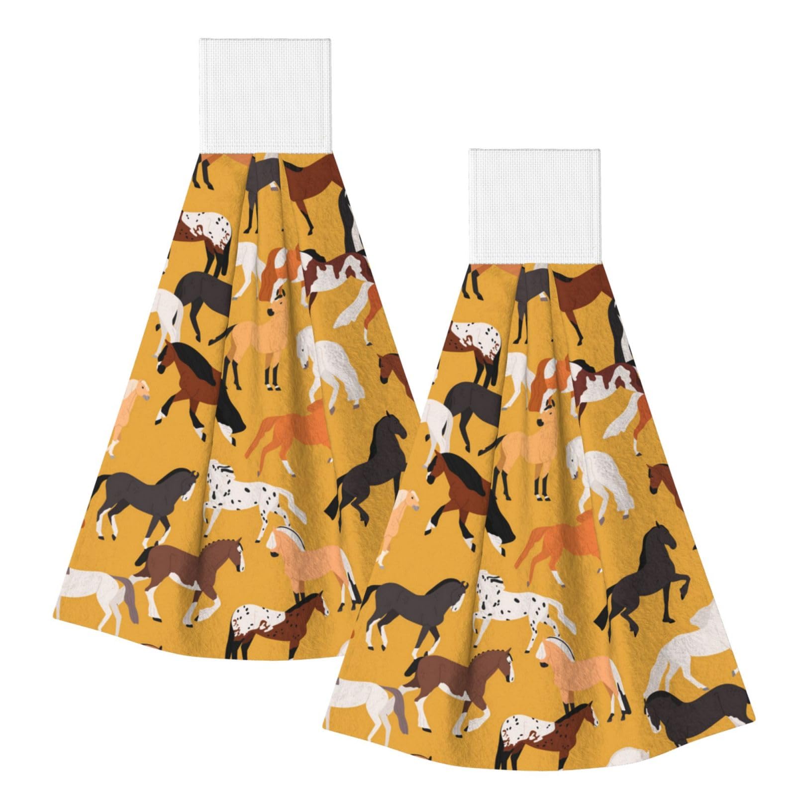 DOPKLNA Various Kinds Of Horses, 2 Pcs Hanging Coral Fiber Hand Towels for Bathroom, Absorbent Kitchen Towels