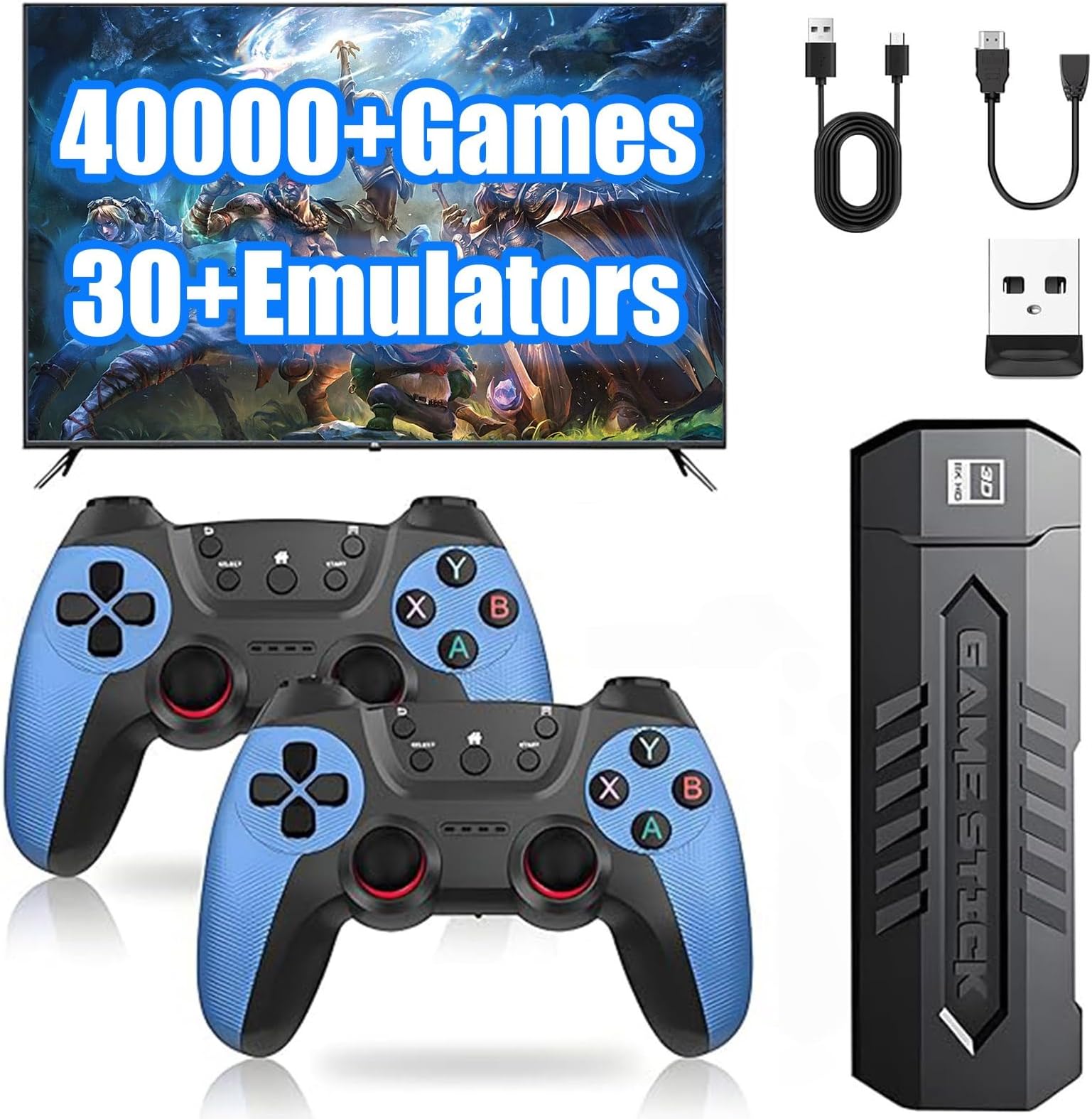 Retro Video Game Console, 4K Wireless Gaming Console Stick, 50 Emulators, HD HDMI TV Plug and Play TV Video Games(X2(128g))