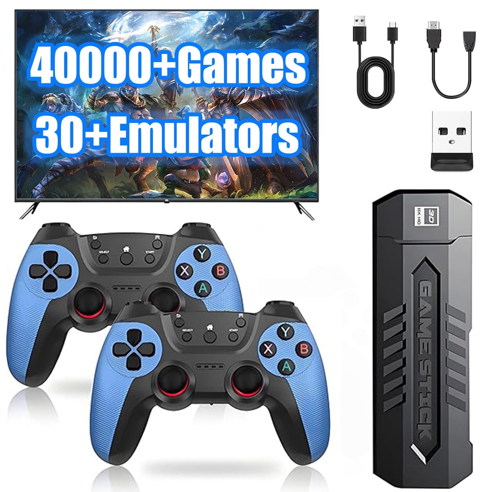 Retro Video Game Console, 4K Wireless Gaming Console Stick, 50 Emulators, HD HDMI TV Plug and Play TV Video Games(X2(128g))