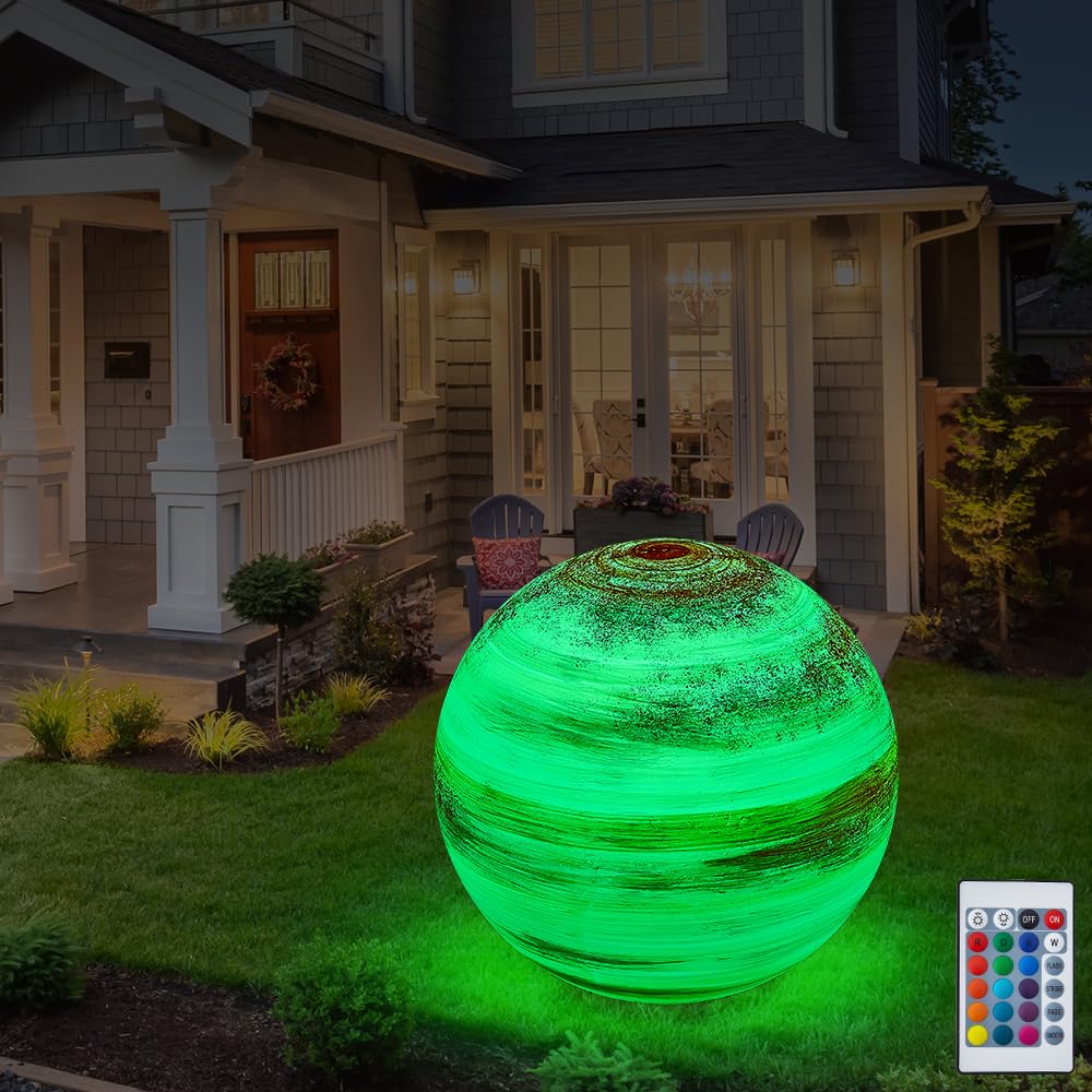 LED Gartenleuchte Außenlampe Kugellampe mit Stromkabel 3 M Leuchtkugel 40cm oder 60cm Farbwechsel Fernbedienung RGB Dimmbar Fassung E27 inkl Leuchtmittel IP55 (Mars-40)