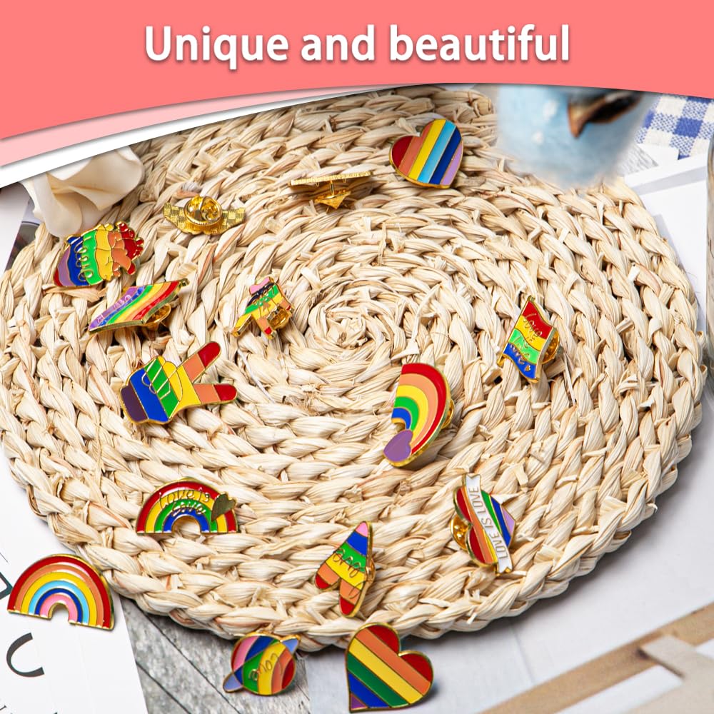 Broche Arcoíris 15 Piezas Pin Arcoiris Metal Broches LGBT Rainbow Esmalte Pines Esmaltados Coloridos para Ropa Bolsa Mochilas