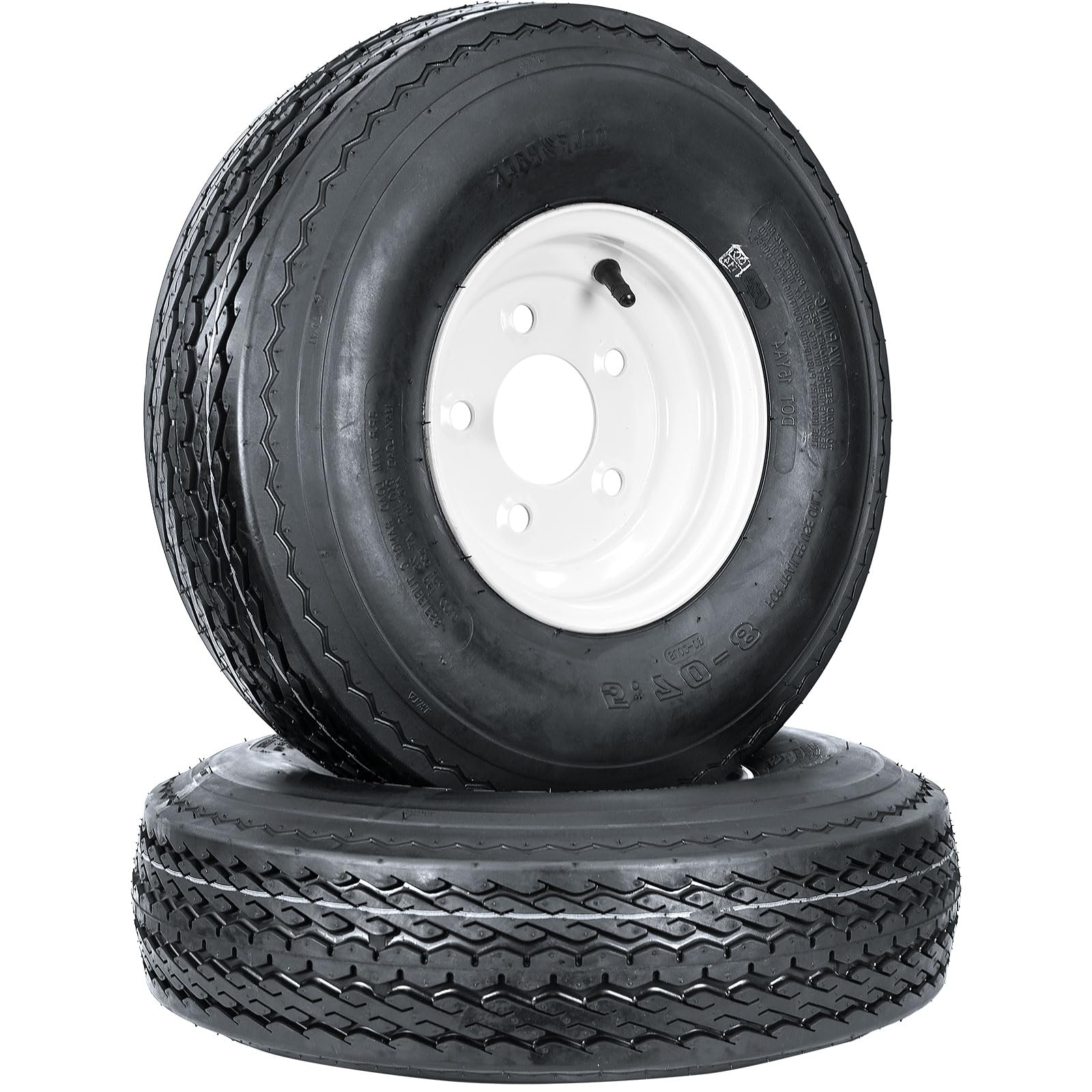 WOLF PACK Trailer Tires On Rims 570-8 5.70-8 5 Lug on 4.5" White Wheel 6PLY, Set of Two