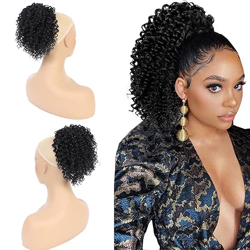 Cola de caballo con cordón para mujeres negras, extensión de cola de caballo rizada para mujeres negras, cola de caballo afro afro de cabello