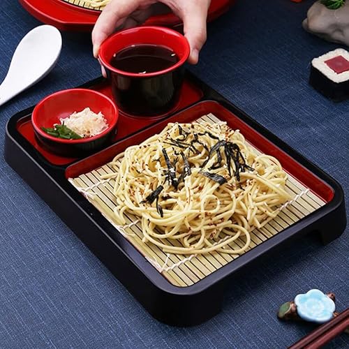 Miniatura 3 de Cabilock Platos de fideos japoneses de Soba con tapete de drenaje, bandeja de servir comida de estilo japonés, tabla de fideos de sopa, plato de