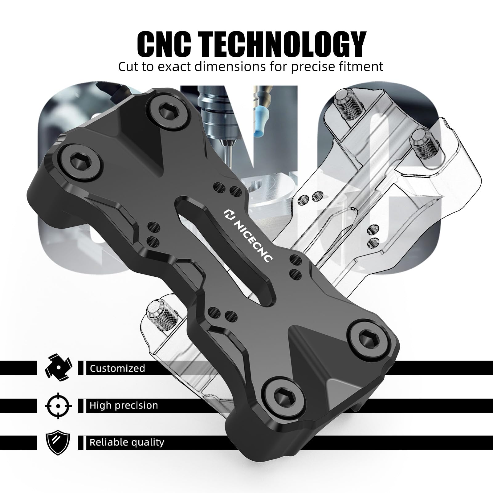 NICECNC Morsetto superiore per manubrio nero con motivo AMPS compatibile con Tenere 700 / XTZ700 2019-2024, Tenere 700 World Raid 2022, Tenere 700 Rally Edition 2020-2024, accessori Tenere 700