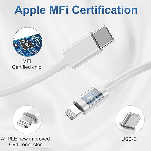 Miniatura 4 de Paquete de 4 cargadores rápidos para iPhone certificado Apple MFi 2 piezas de bloque de cargador de pared tipo C de Apple con 2 cables USB C a