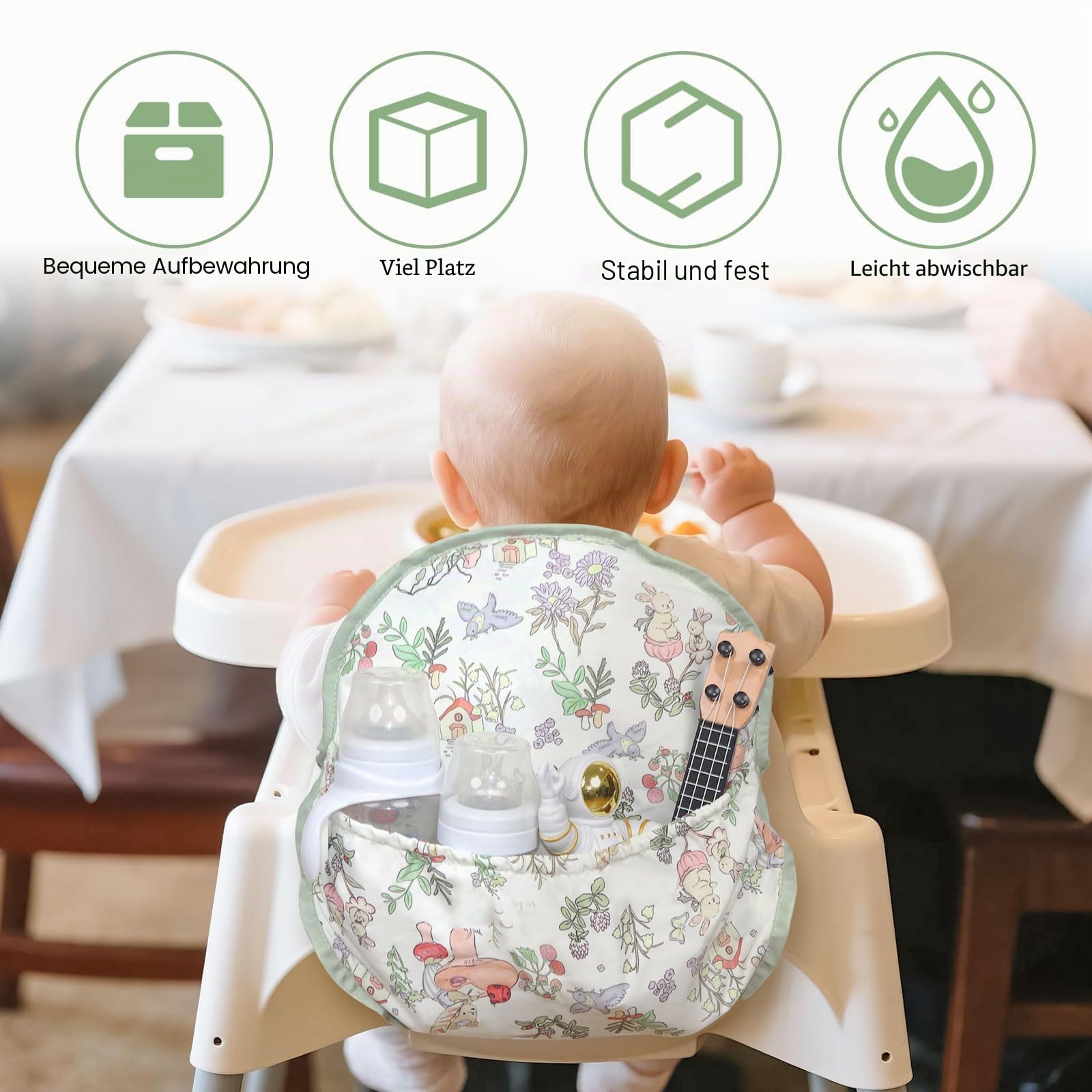 Für IKEA Hochstuhlkissen, für Antilop-Kissen, mit Stuhltasche, für IKEA Antilop Hochstuhl, Baumwolle, rutschfest, weich, Baby sitzen bequemer (Grüner Bär Wald Tiermuster)