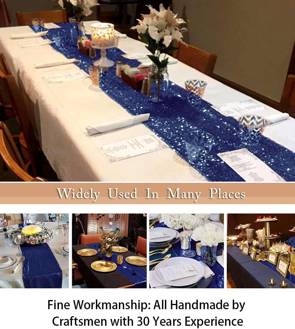 ShinyBeauty Navy Blue Sequin Table Runner 12x108-Inch Wedding Shower Decorations Navy Table-Pack of 5 Dining Table Runner Christmas Birthday Party Table Runner Bridal Shower Decorations