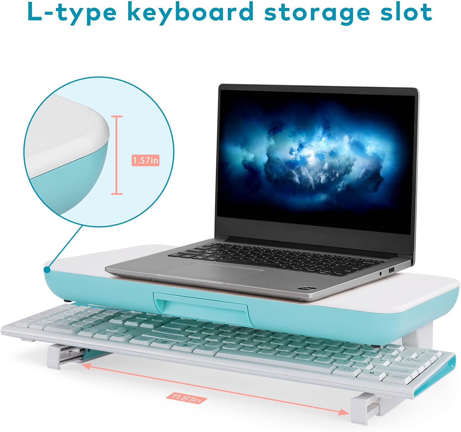 Monitor Stand Riser Desk Organizer, Computer Raised Stand, Height Adjustable w/Drawer & Tablet Phone Holder for Screen, Laptop, PC, Printer, Home & Office, White
