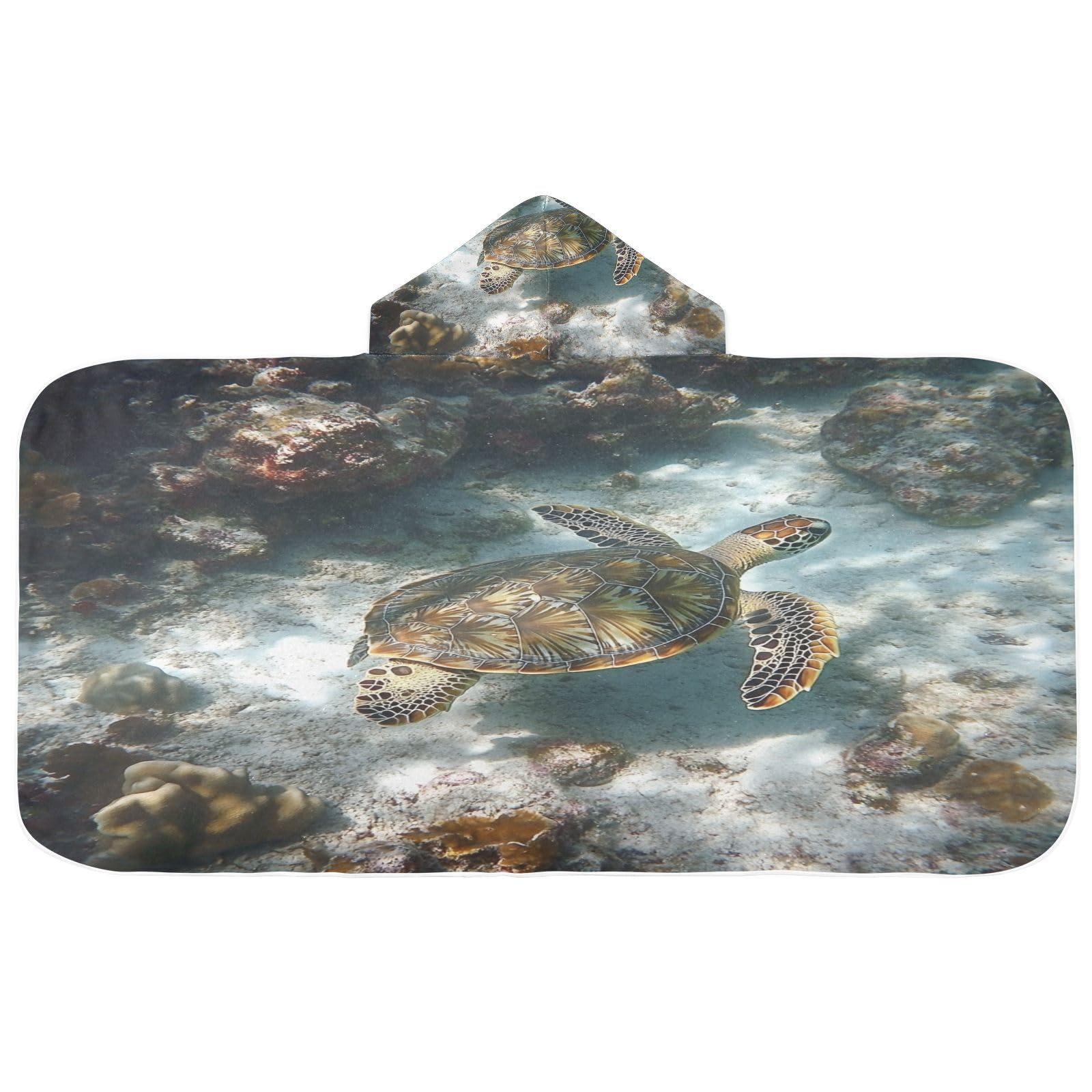 Kigai Cute Turtle Hooded Beach Towel for Kids Soft Absorbent Quick Dry Bath Towel with Hood Lightweight Toddler Shower Pool Bath Wrap for Boys Girls