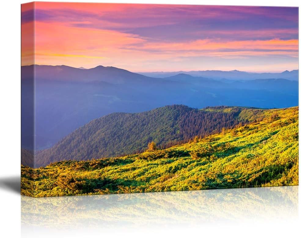 Landscape Colorful Summer Sunrise in The Carpathian Mountains | Modern Wall Decor/Home Decoration Stretched Gallery Canvas Wrap Giclee Print & Ready to Hang - 23”x 46”Summer Sunrise Similar to stock photo