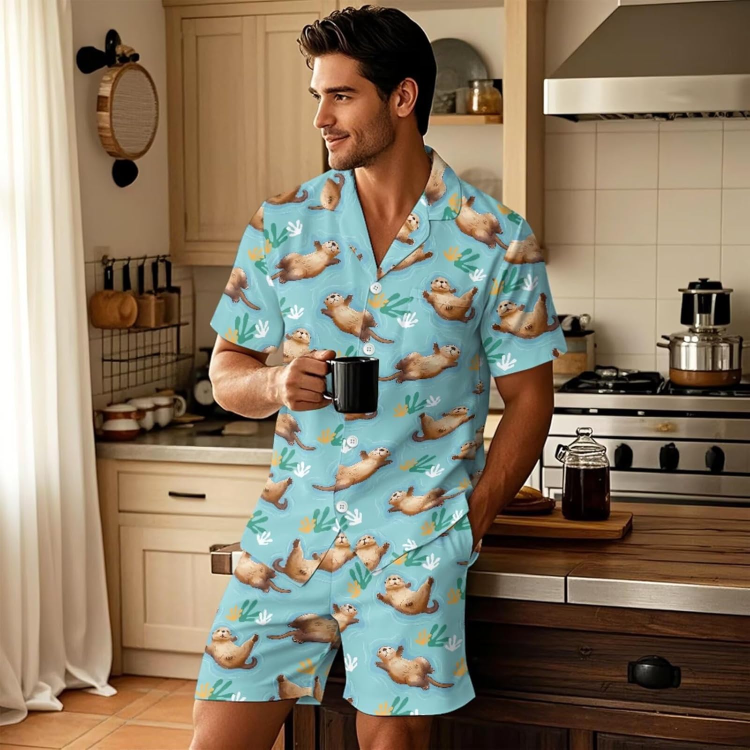 NDISTIN Matching Sleepwear for Couples Loose Casual Night Dress & Sleep Shirts Sleep Pants Button Up Pjs Loungewear