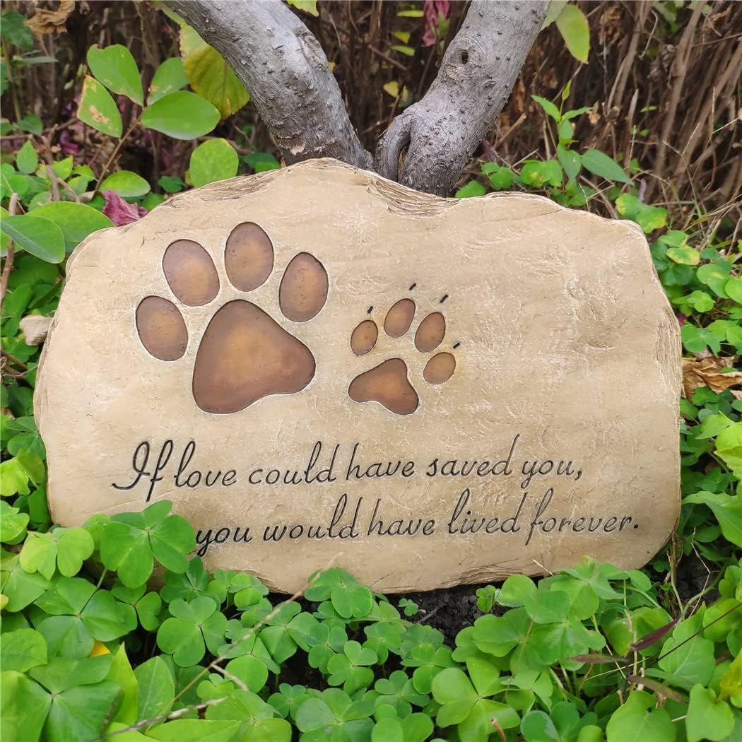 KEXMY Pet Memorial Stone Grave Marker for Dog or Cat, Pet Dog Garden Stone for Outdoor Backyard Patio or Lawn,Syampathy Pet Dog Loss Gifts (Paw Print Stone)