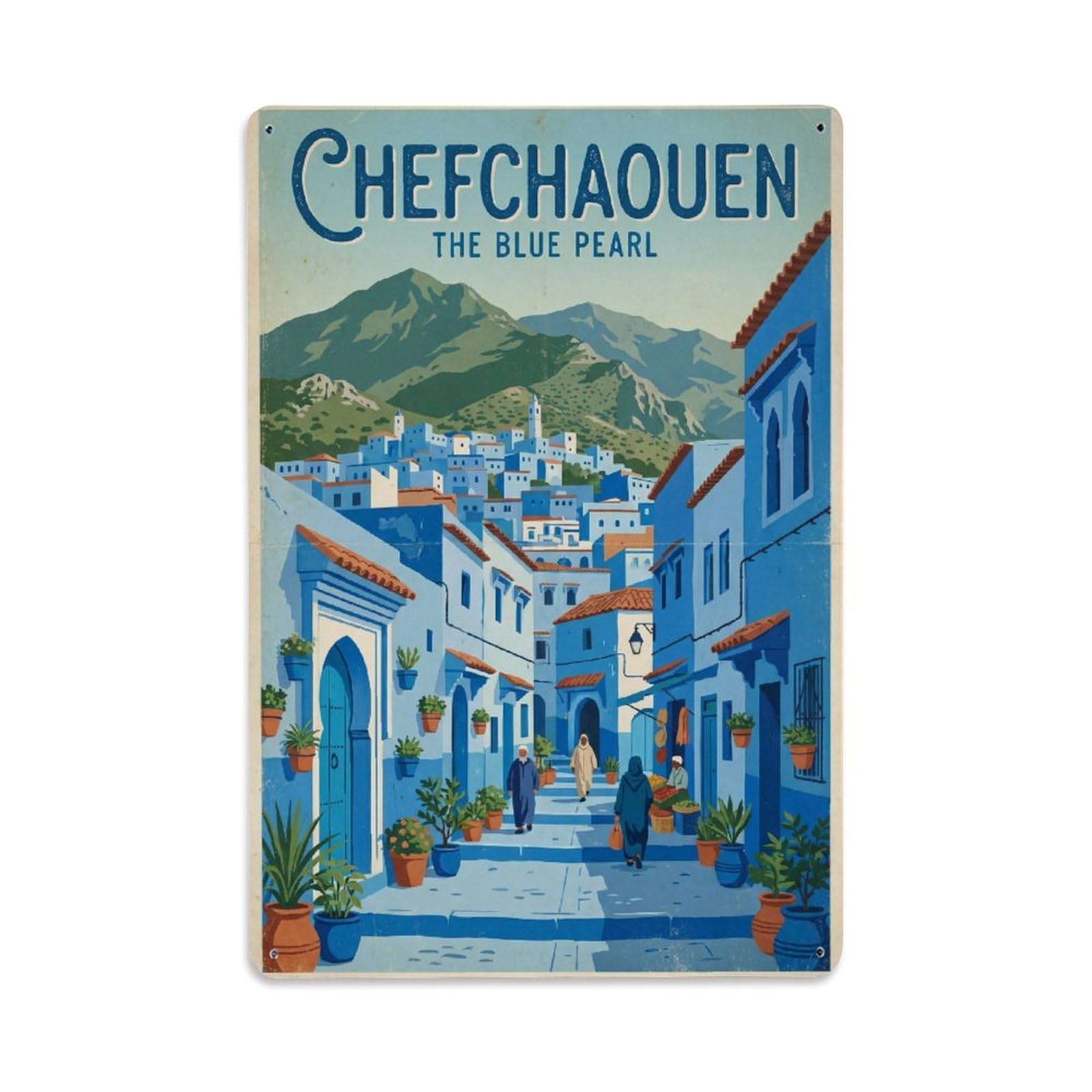 Metal Tin Sign Travel Retro Morocco Chefchaouen