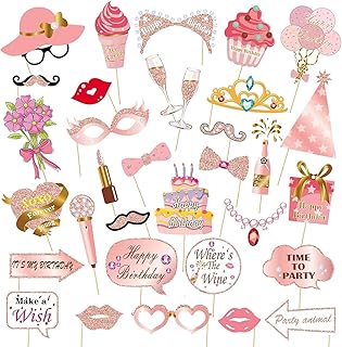 Fotobox Accessoires Set 33 Stück Roségold – Fotoboxparty Geburtstag, Bachelorette Party Accessories, Fotobox Accessoires Geburtstag, Lustige Foto Requisiten für JGA, Hochzeit, Party Deko Zubehör