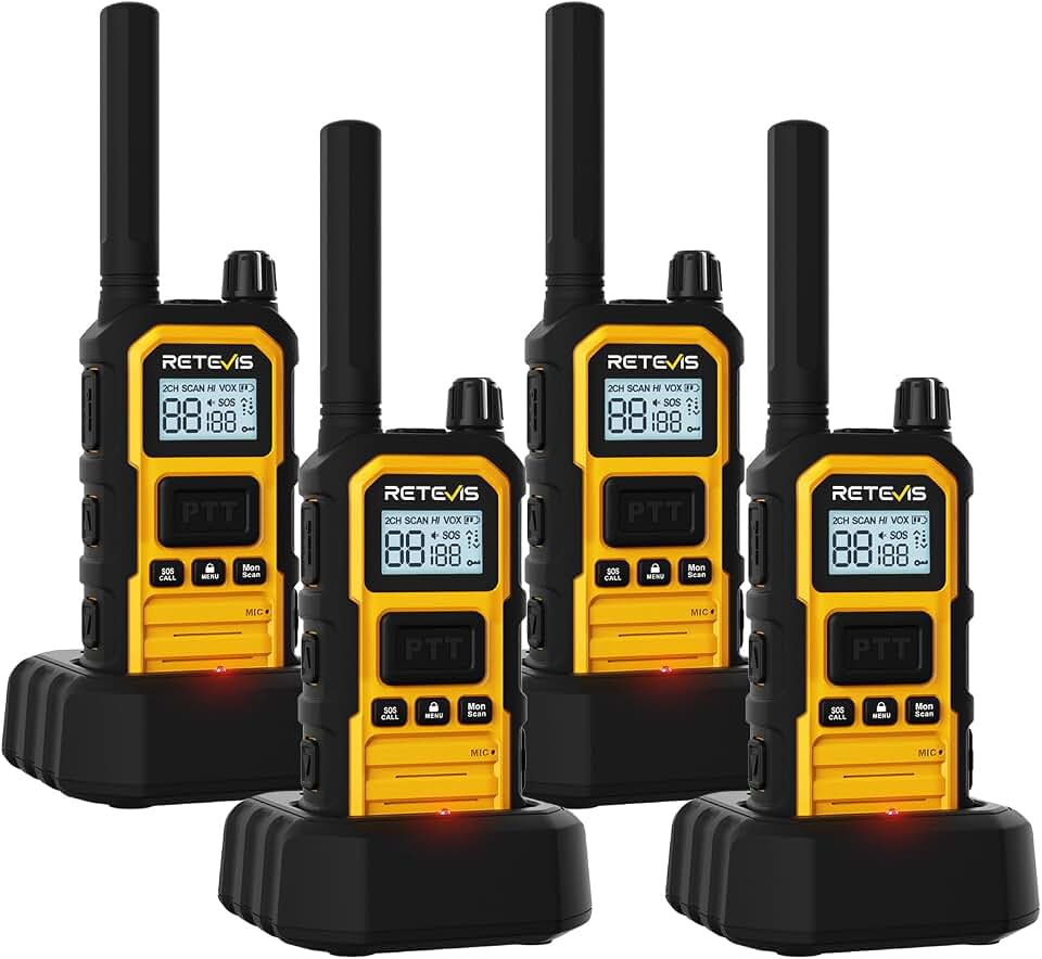 Retevis RB648 Plus Walkie Talkies de Largo Alcance, Radio Bidireccional Resistente, Impermeable IP67, 2000 mAh, Dual PTT, Walkie Talkie Profesional para Entornos Hostiles (4 Piezas, Amarillo)