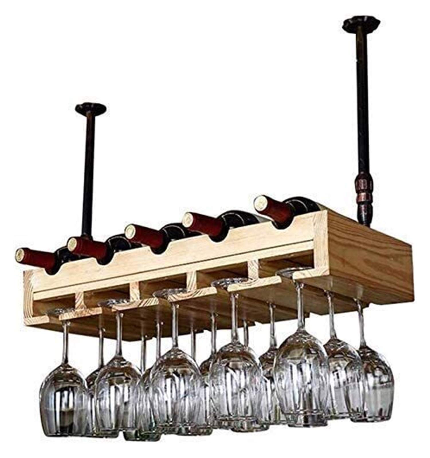 Casier à vin suspendu en métal 100x30cm avec support de verre à vin et étagère de bar pour plafond