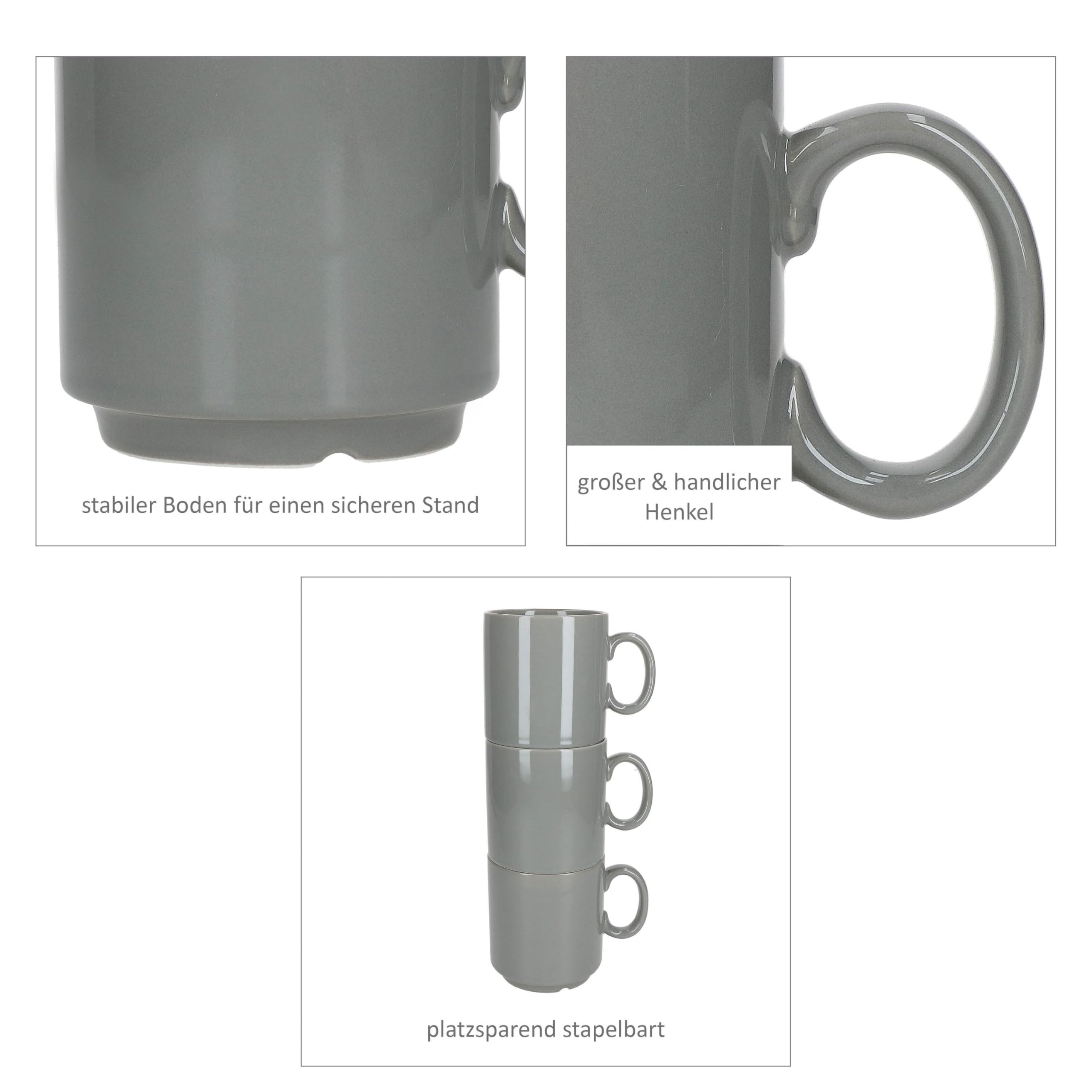 MamboCat Event 120er Set Kaffeebecher I 250 ml I graue Porzellan-Becher mit Henkel 120 Personen I stapelbare Tassen für Heißgetränke wie Tee, Kakao, Latte Macchiato&Co I schickes Kaffee-Geschirr