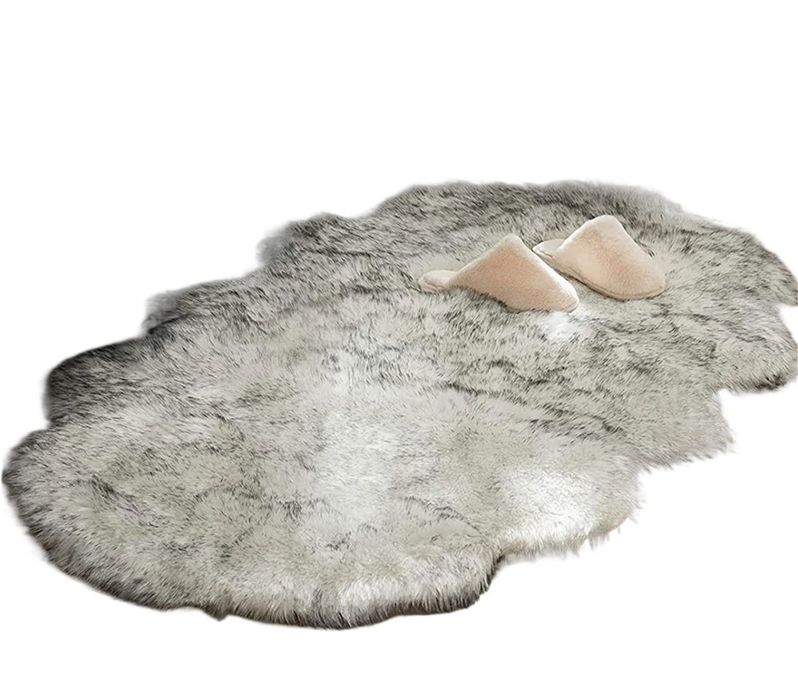 Tapis chambre doux en peluche blanc gris 60x140 cm pour descente de lit cocooning