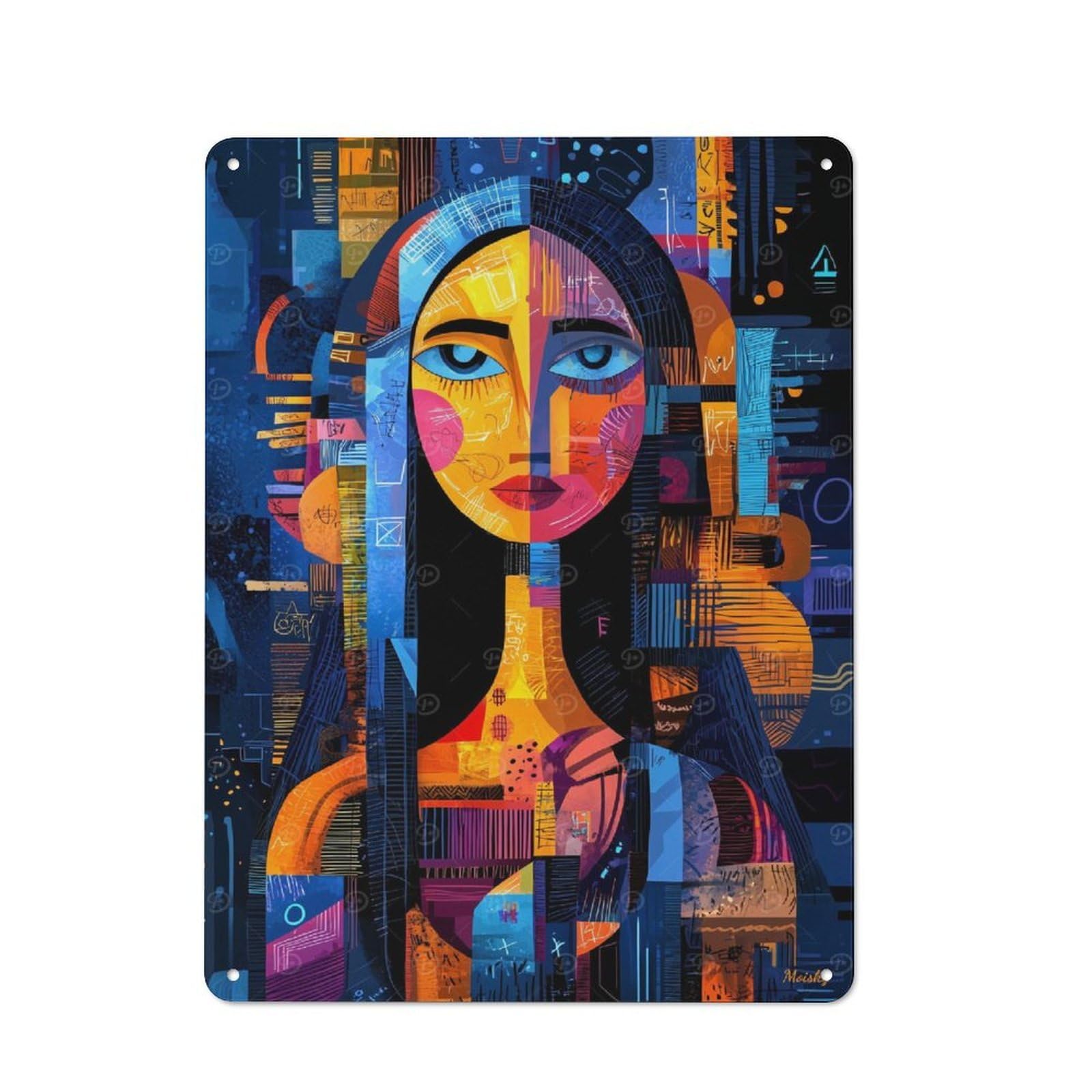 Junmoney Mona Lisa – Abstract Geometric Reinterpretati Tin Wall Plaque 40X30cm With On For Guest Room Or Hallway, For Hallway Wall Decor Fans