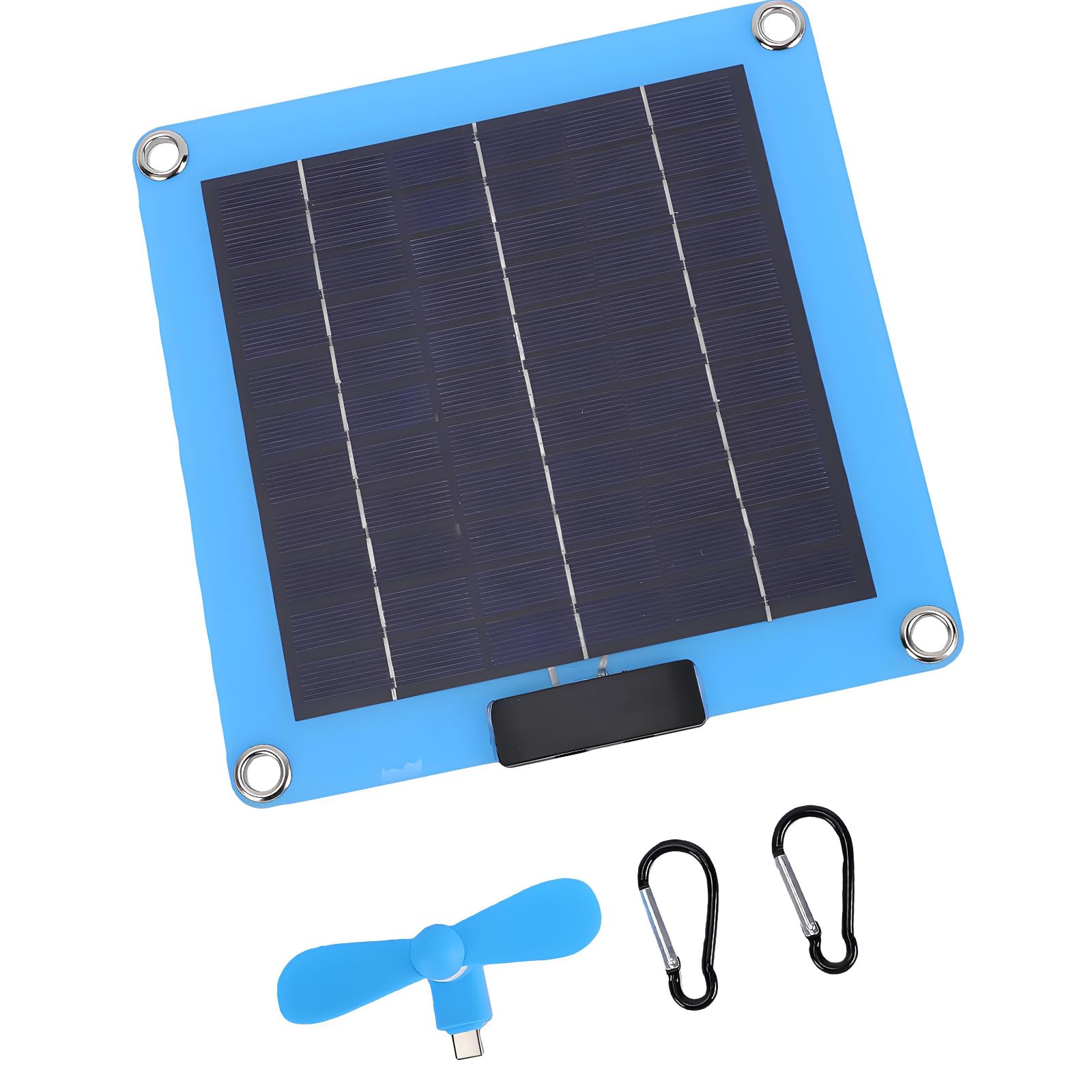 Hdoytxxm Blue Solar Phone Panel Set With Usb Output And Small Fan, Lightweight Backup Energy For Outdoor Activities And Travel Sun Powered Phone Backup Trail