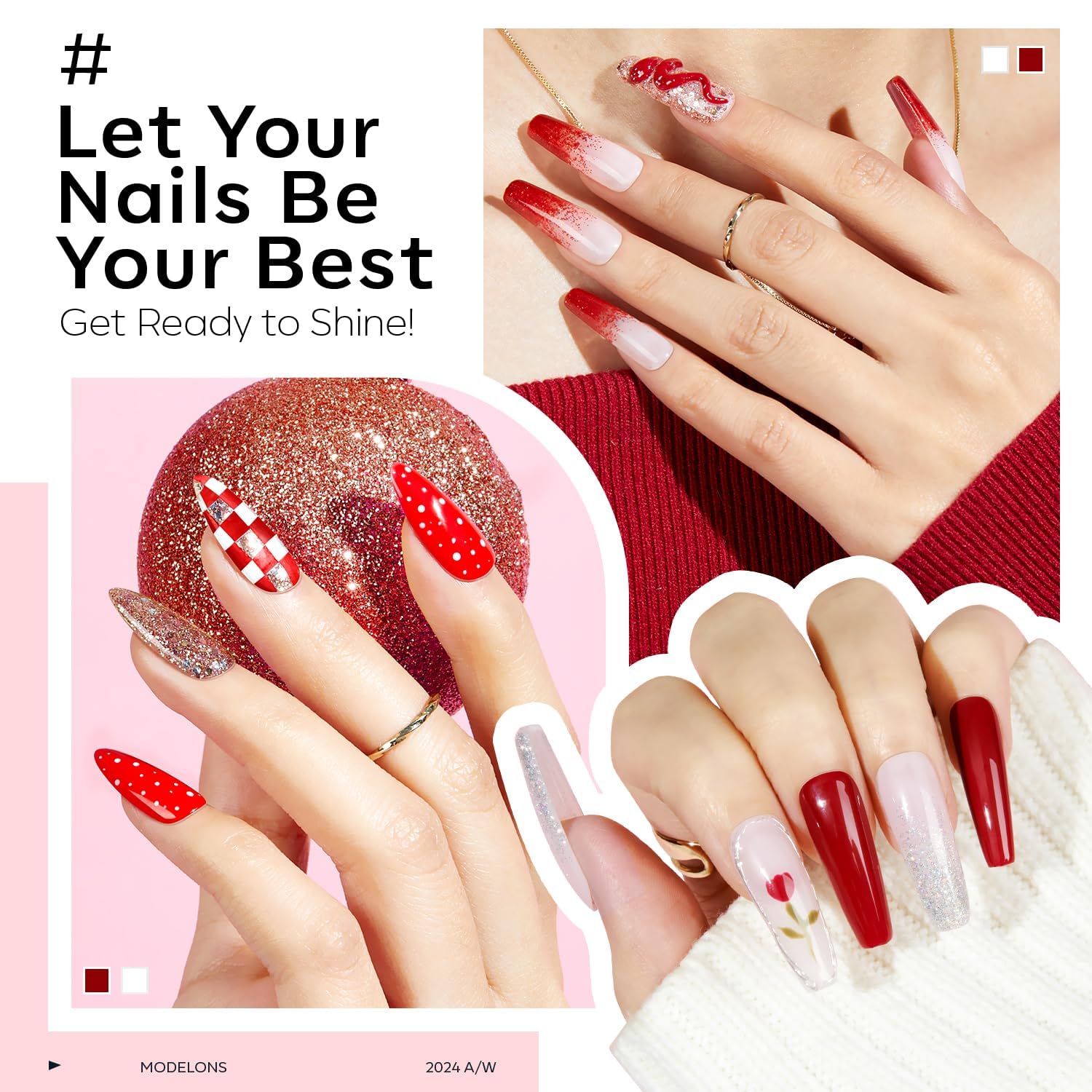 Modelones Smalto Semipermanente Unghie 32PCS, Kit Semipermanente Unghie 28 Colori con Base e 3 Opaco&Glitter&Lucidi Top Coat Semipermanente Smalti per Unghie in Gel Gelatina Bianco Rosa