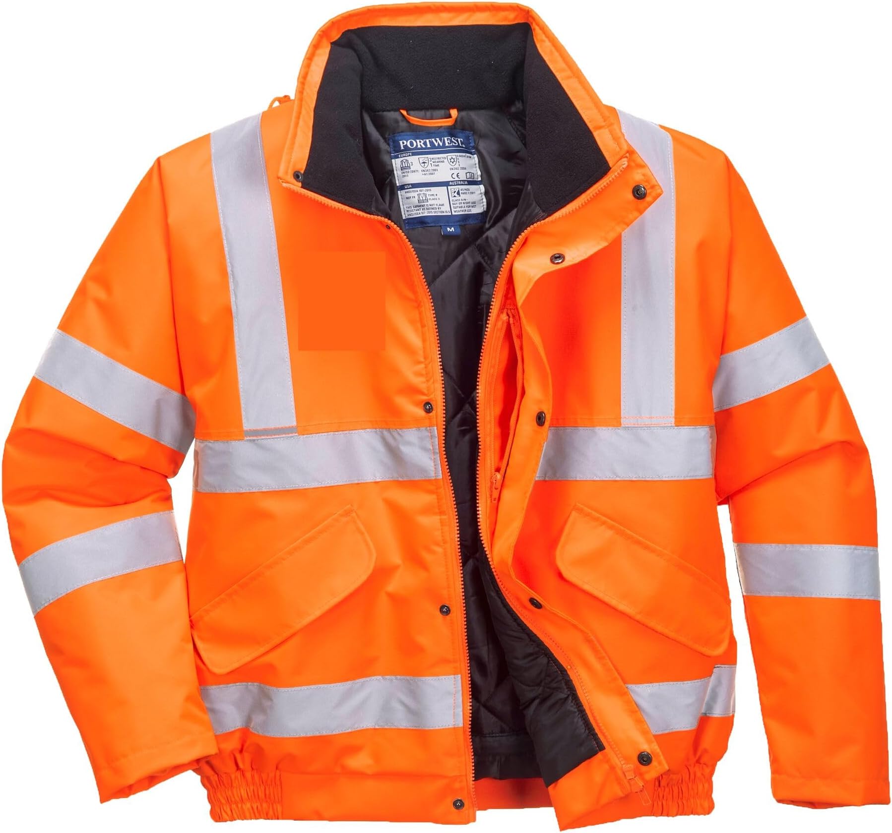 Portwest RT32 Mens Hi-Vis Winter Bomber Jacket Waterproof Windproof Thermal Reflective Safety Workwear Cold Weather Rain Coat for Construction Rail Warehouse Outdoor Highway Maintenance, Orange, XL