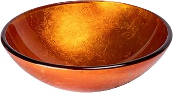 Orange Reflections Round Glass Sink Bowl Bathroom Vessel Sink for Vanity Top