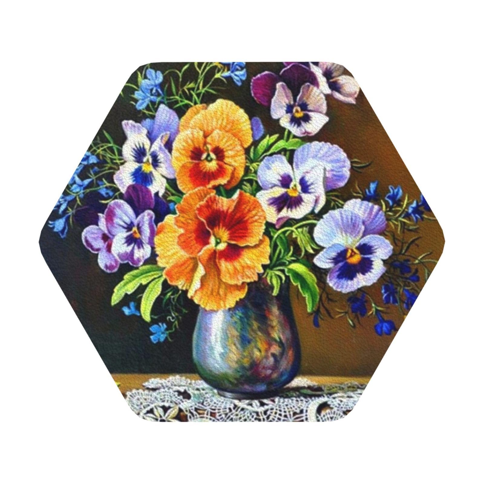 Flower Diamond Painting PU Leather Coasters Set of 6 Hexagon Drink Coasters