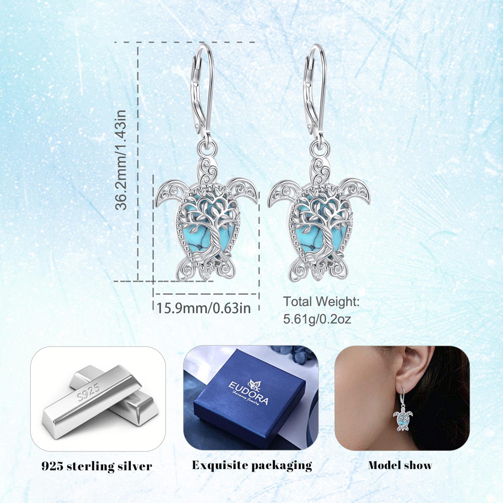 Sterling Silber 925 Lebensbaum Türkis Mondstein/Schneeflocke/Vintage Schlange Mond/Sonnenblume/Niedlich Ozean Hochlandkuh Ohrringe Schmuck Ohrstecker Geschenk für Damen Frauen